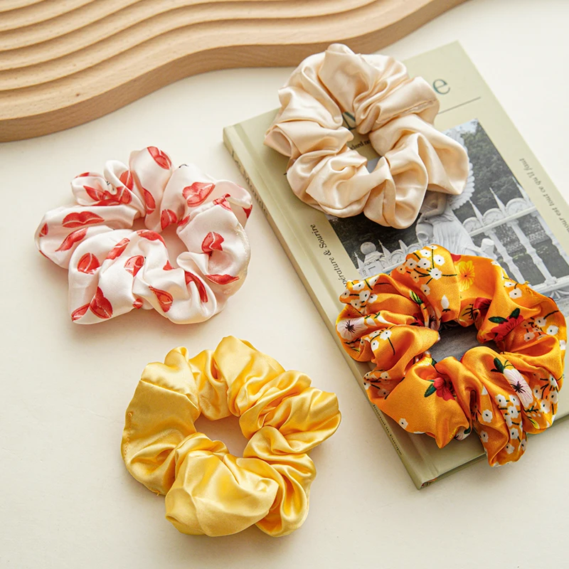 

Solid Color Floral Satin Hair Rope Silk Scrunchies Silky Elastic Hair Rubber Band Hair Accessories Ponytail Holder Hair Ties DIY