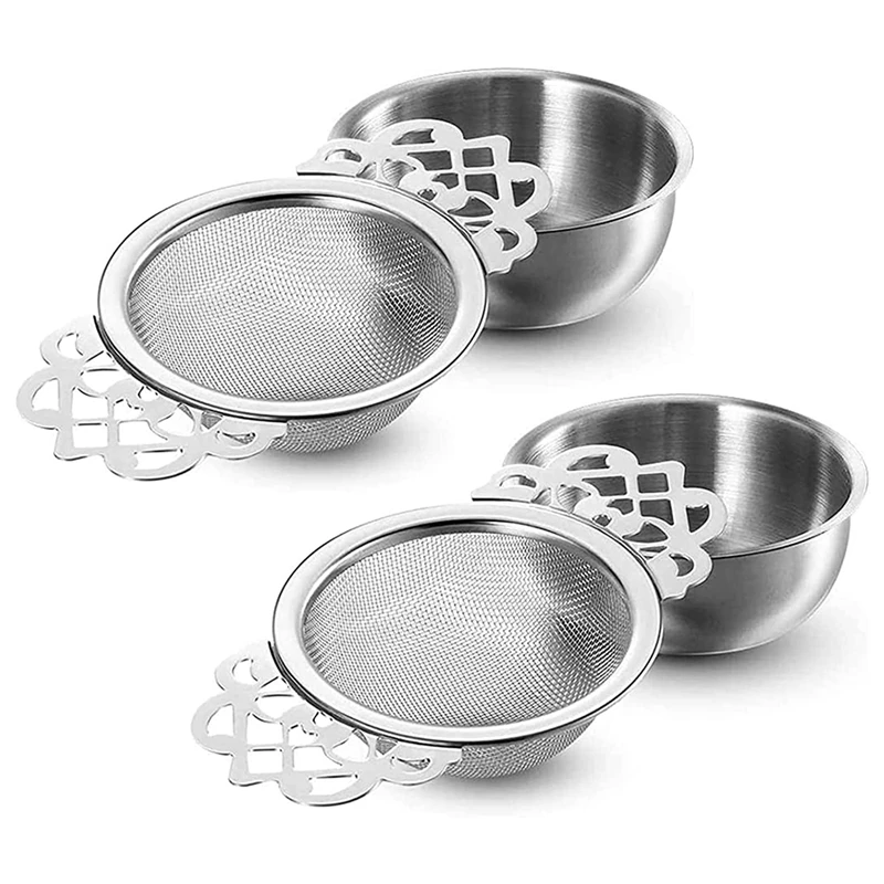 

2Pcs Tea Filter, Stainless Steel Tea Strainer With Bowl, Ultra Fine Mesh Tea Strainers With Double Winged Handles