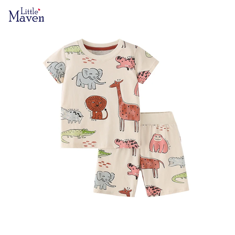 

Little maven Summer Boys Outfits Set Tracksuit Kids Outfit 2023 Clothes Sets Cartoon Animals Children Tops+Pants Clothes Cotton