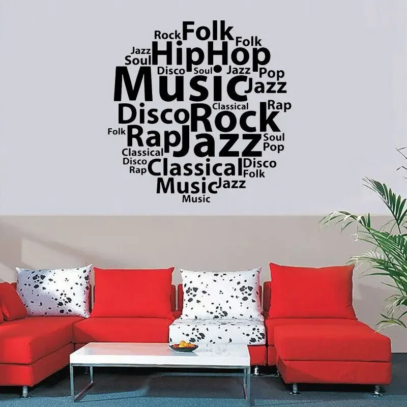 Music Style Wall Decals Wordcloud Typography Sticker Home Decoration Living Room Murals Fashion SupplieYY27