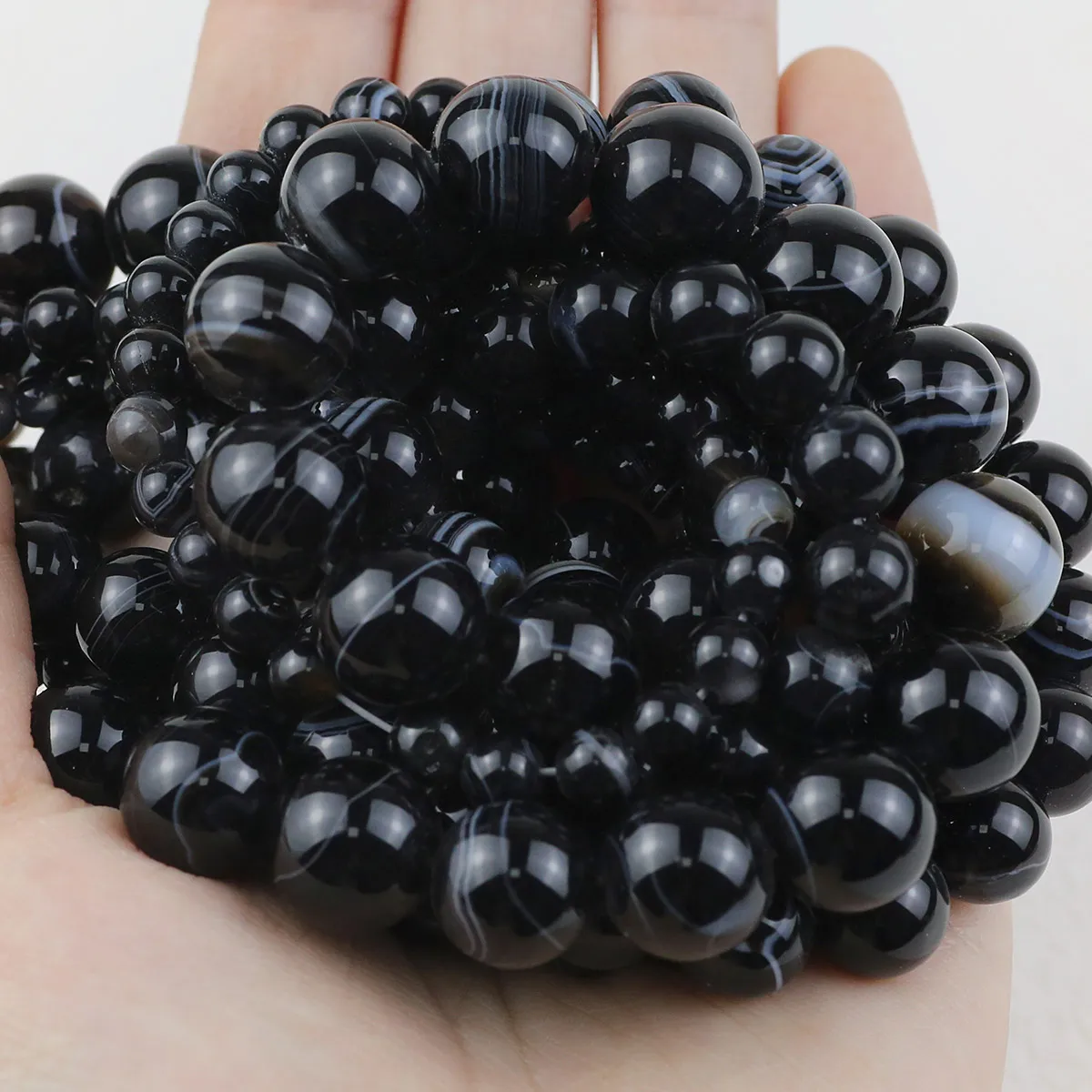 Бусины из натурального агата в черную полоску 4-12 мм Круглые Гладкие бусины