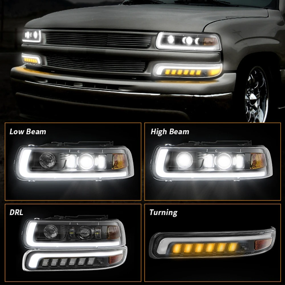 Фото Фары в сборе для Chevrolet Silverado 99-02, светодиодные автомобильные фары Saboban №1