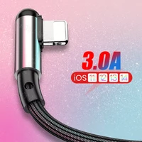 90 degree fast charging usb cable for iphone 13 12 11 pro max xs xr x 8 7 6 6s 5s l shape nylon usb wire cord alloy phone cable