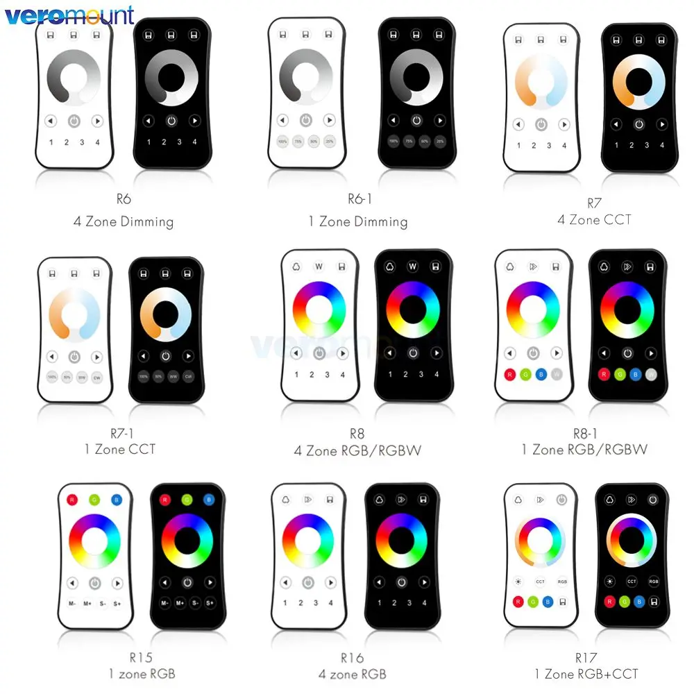 

Skydance 1/4 Zone Brightness Dimming/Color Temperature/RGB/RGBW/RGB+CCT Ultrathin Touch Wheel RF Remote Controller for Receiver