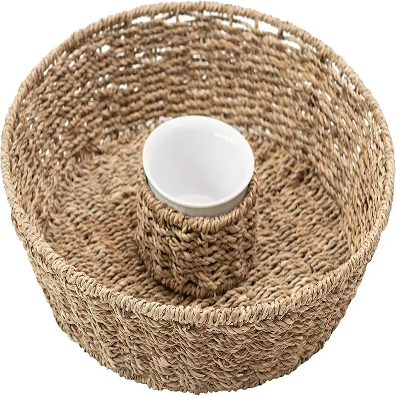 

Stylish & Durable Seagrass Chip & Dip Basket Set of 2 with 6 oz. Ceramic Bowls for Serving Snacks and Dips.