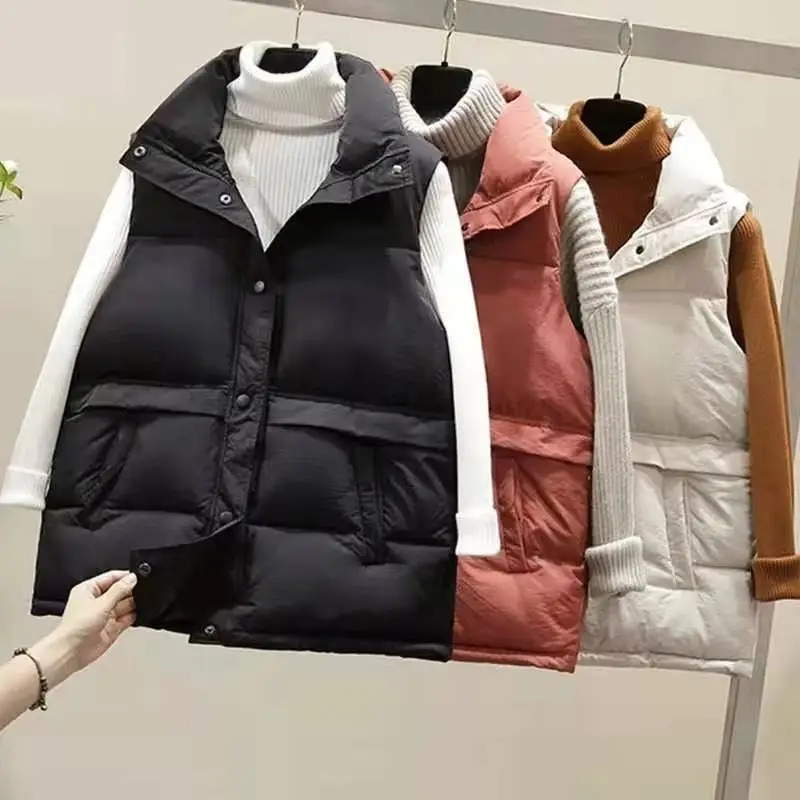 Women Winter Warm Cotton Padded Puffer Vests Sleeveless Parkas Jacket