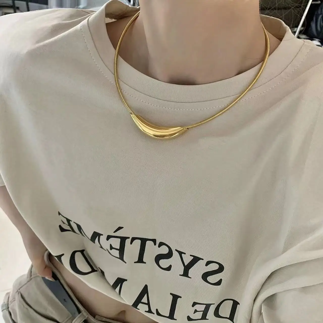 

French Retro Design Metal Tube Snake Bone Chain Collar For Women‘s Exaggerated Stainless steel Necklace Girls' Colorless Jewelry