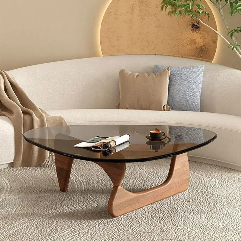 

Треугольный стеклянный журнальный столик, прозрачный стеклянный журнальный столик из массива дерева для гостиной, минималистичный чайный столик, Современная Скандинавская мебель