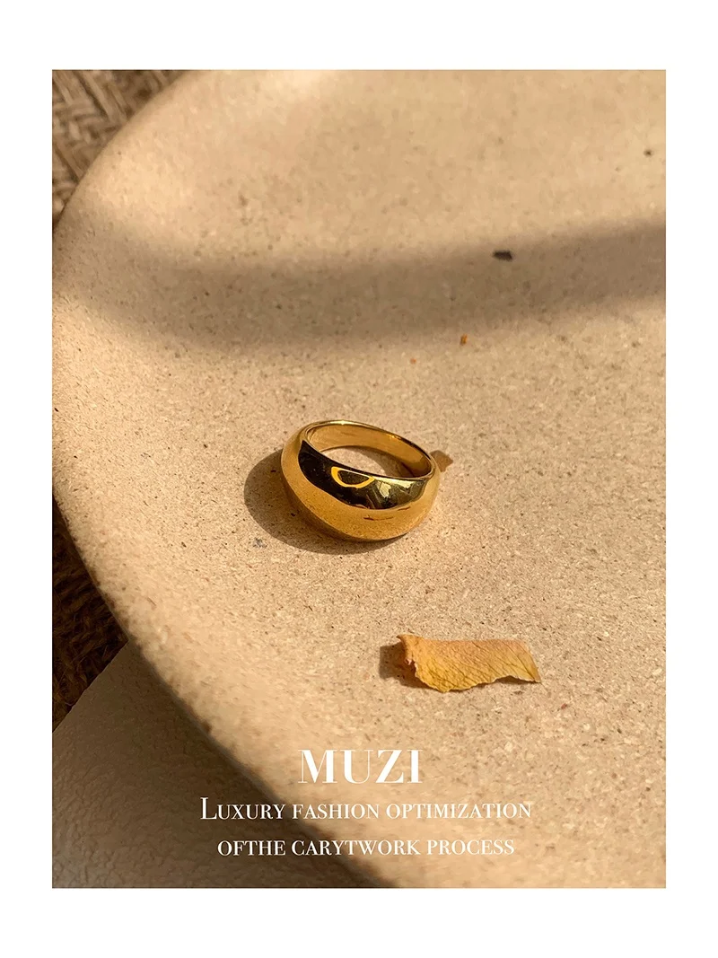 Деревянное глянцевое кольцо Muzi простое с гальваническим покрытием из настоящего