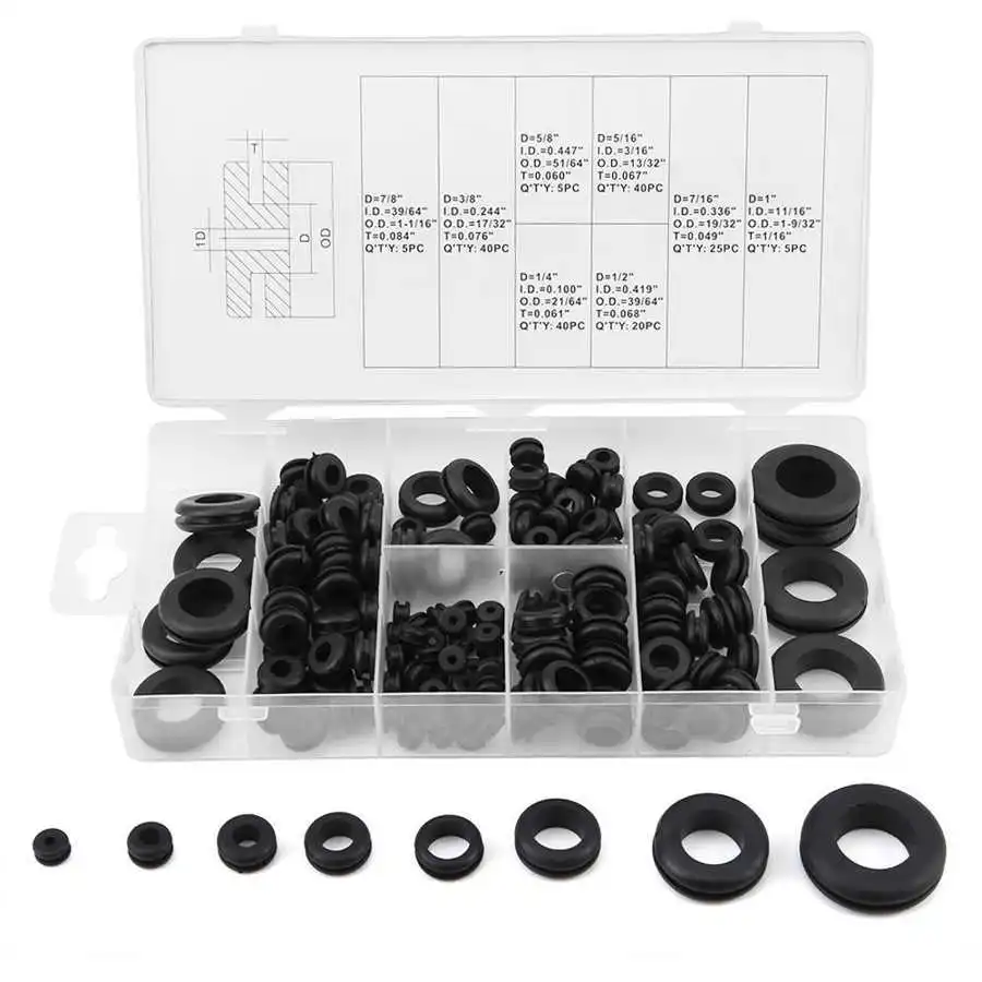 

180Pcs 1Set Rubber Grommet Combination Kit Electrical Conductor Gasket Ring For Wires Plugs And Cables