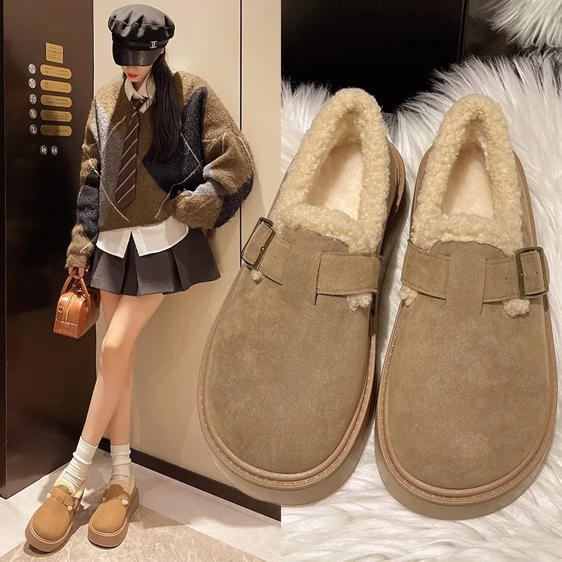 Новинка 2024 зимние женские однотонные повседневные ботинки в стиле ретро с