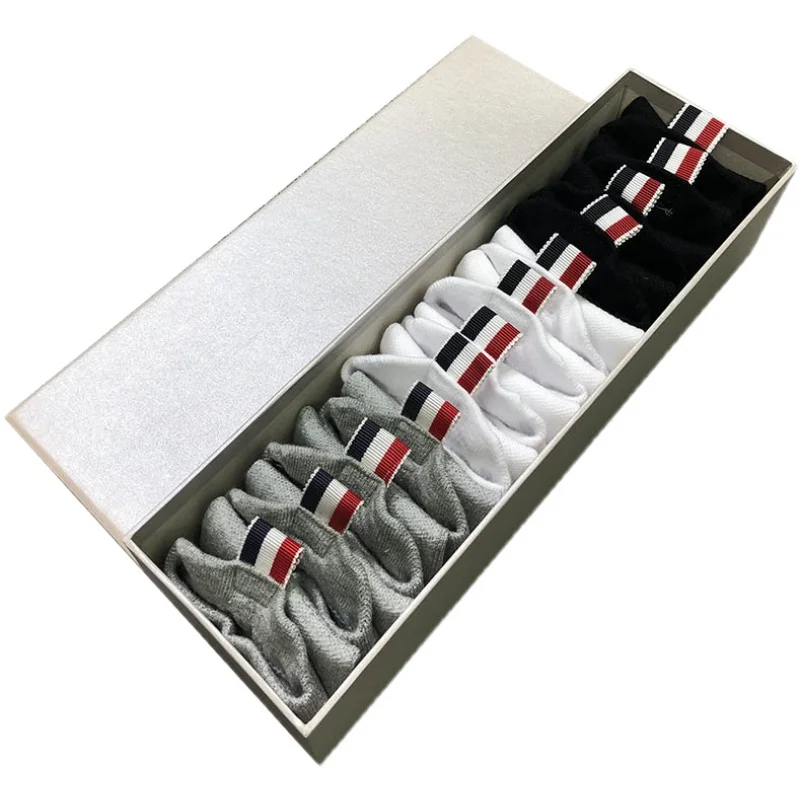 6 pairs of tb short socks solid color simple men and women short tube low socks tide brand breathable boat socks