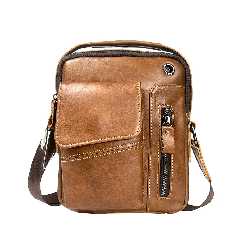 

AETOO Men's first layer cowhide leather shoulder bag sports messenger bag fashion casual multi-public can vertical men's small b
