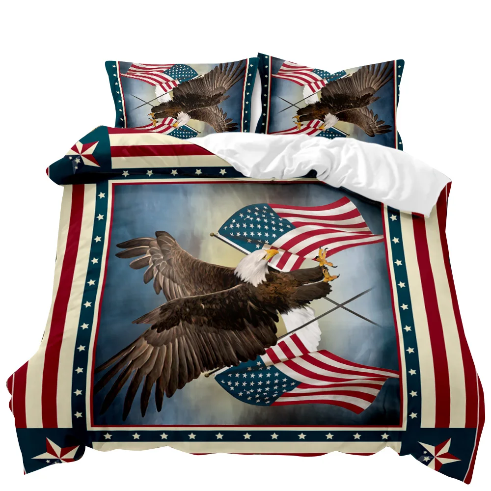 

Eagle Duvet Cover Set Wildlife Eagle Patriot United States Flag Comforter Cover Kids Teen Boys Animal Twin Polyester Quilt Cover