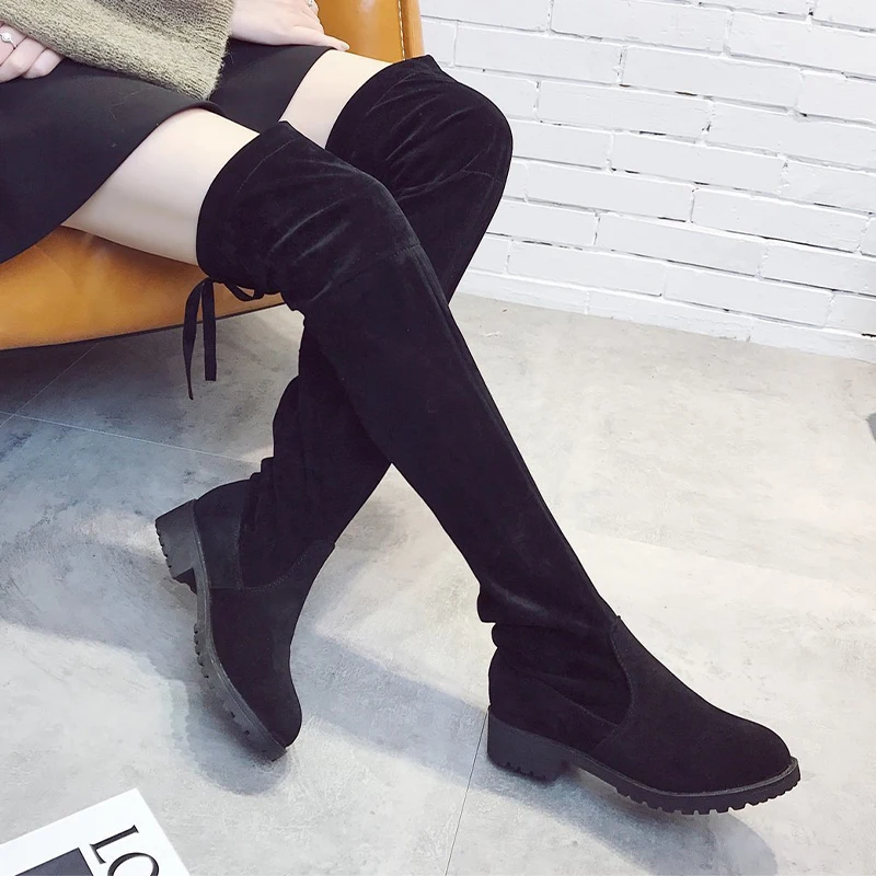 

Suede Over-the-Knee Chelsea Boots Women Chunky Winter Shoes 2022 New Fashion Low Heels Casual Shoes Women Warm Snow High Boots