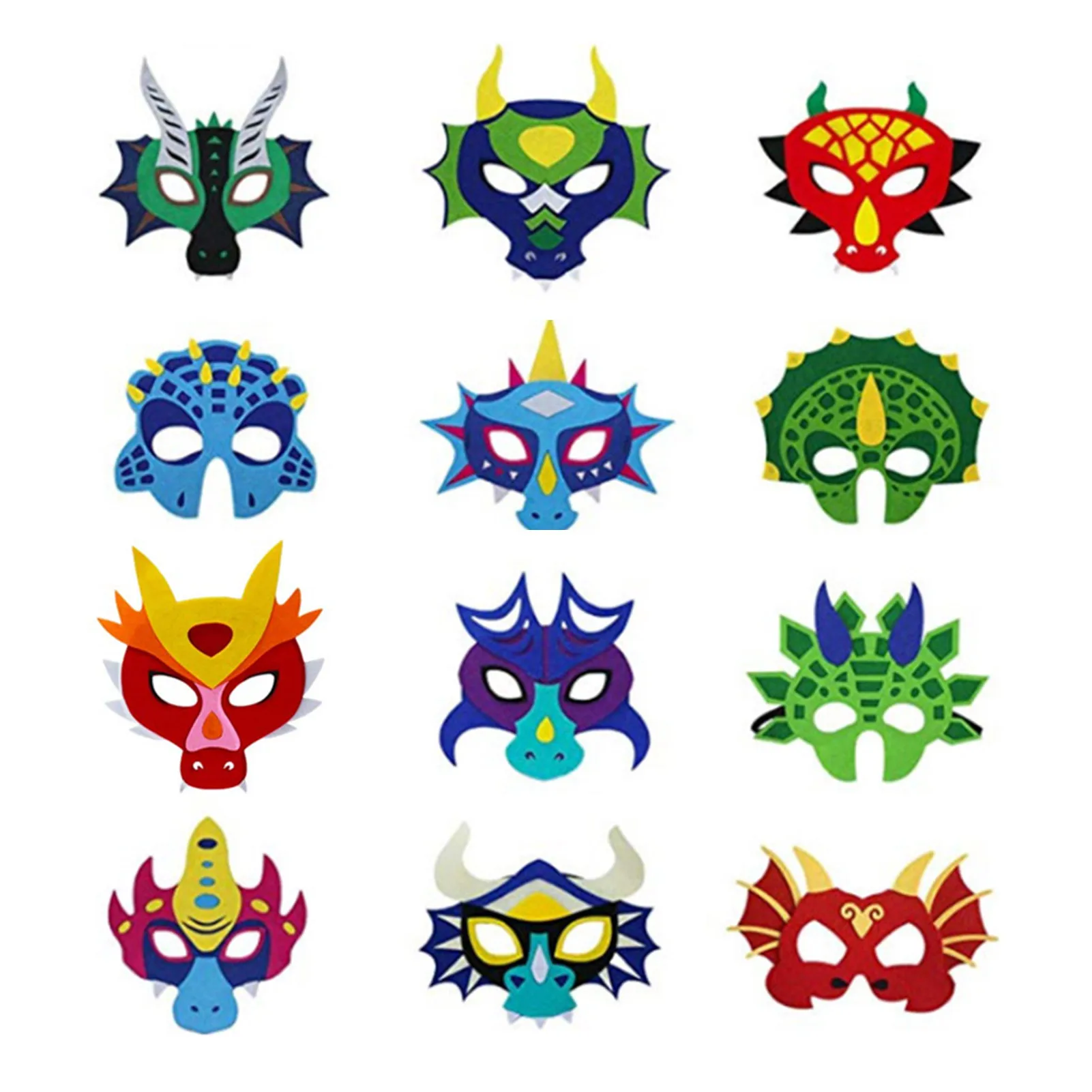 

Dinosaur Masque Decorations 12Pcs Felt Dinosaur Face Covers For Kid Halloween Dragon Face Covers For Dinosaur Party Supplies