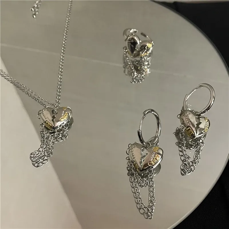 

Новинка, модное металлическое ожерелье в стиле панк с отверстиями в форме сердца, серьги, модная женская бижутерия, винтажное геометрическо...