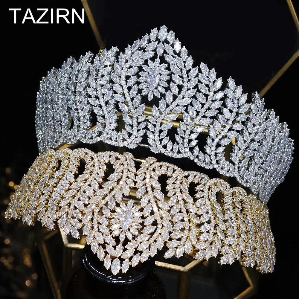 

Big Tiaras Zircon Crowns Bridal Wedding Headwear Women Hair Accessories Bridal Diadem For Pageant Party CZ Queen Head Jewelry
