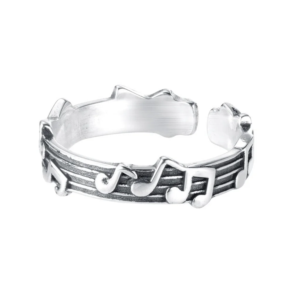 

SHARK New 925 Sterling Silver Musical Note Shape Ring Simple Style Versatile Decorative Resizable Ring for Women Fashion Jewelry