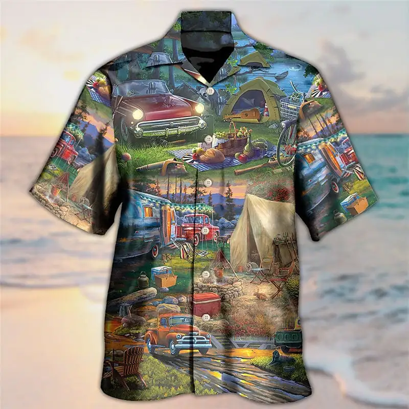 

Men's Shirt Summer Hawaiian Shirt Graphic Prints Guitar Turndown Khaki Casual Holiday Short SleeveApparel Tropical Fashion Soft