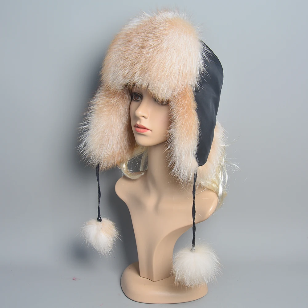 Зимняя меховая шапка для женщин с ушами из натурального Лисьего меха русские