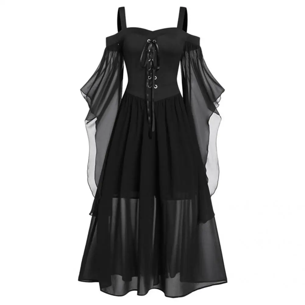 

Masquerade Dress Lace Up Halloween Large Hem Cold Shoulder Butterfly Sleeve Dress Halloween Dress for Halloween