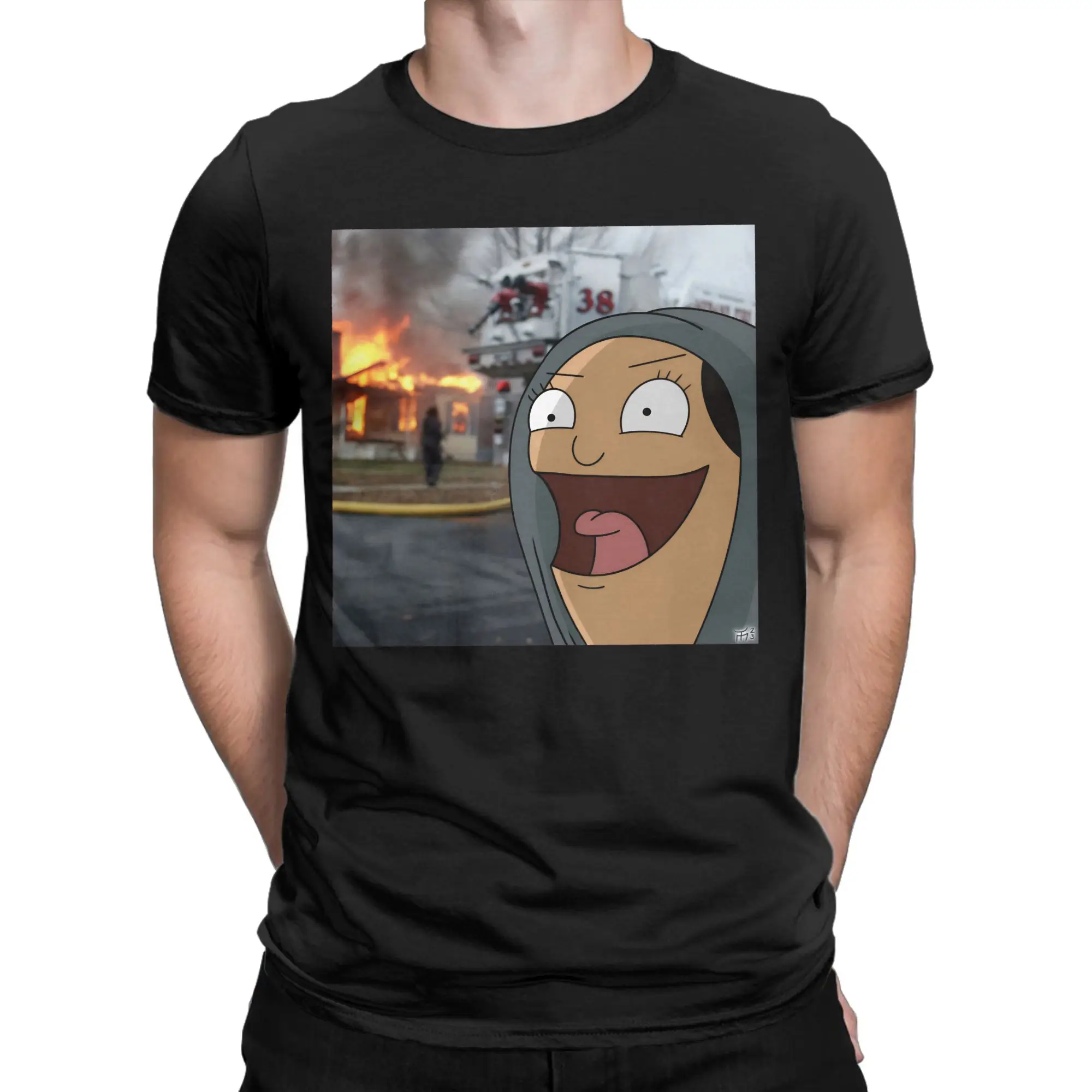 Фото Футболка Bob Burgers Burgers Memes Louise Fire, летние футболки, хлопковая футболка в стиле Харадзюку для пар, топы с короткими рукавами и узором №2
