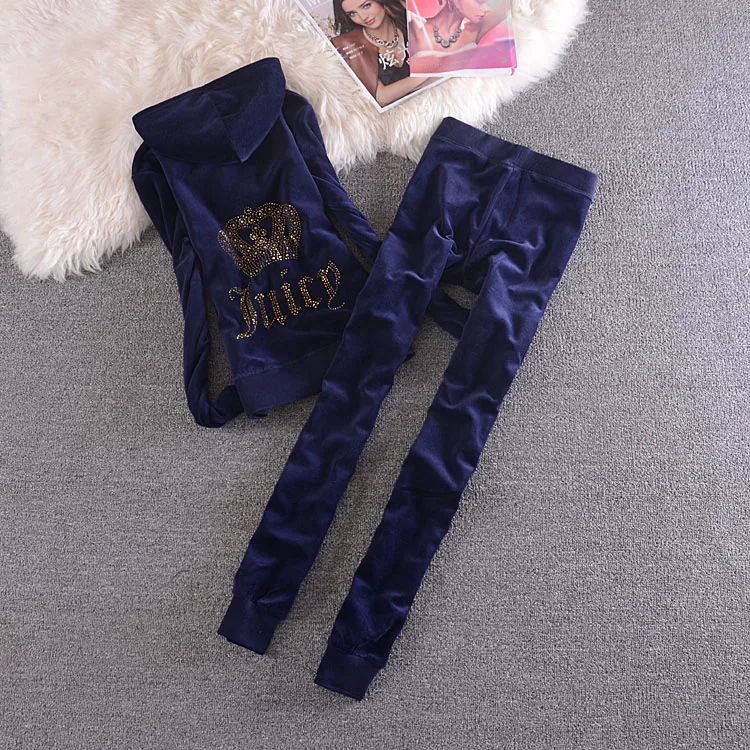 2022 Spring Fall Velvet Tracksuit Two Piece Set Women Juicy Letter Hooded Long Sleeve Top and Pants Bodysuit Suit Runway Joggers