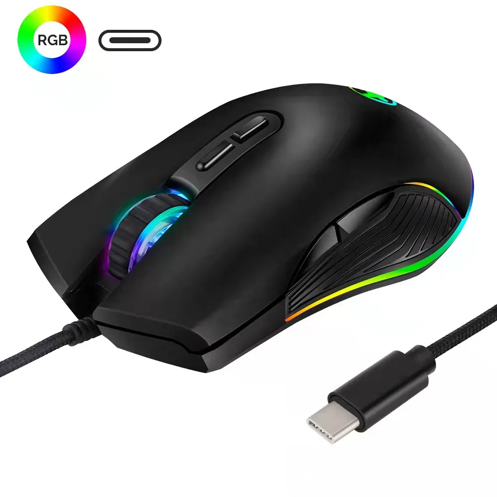 

2022 New 3200DPI Gaming Mouse 7-Color Breathing Led Light for Notebook Laptop/PC RGB Backlit Universal Type-C Wired Mouse