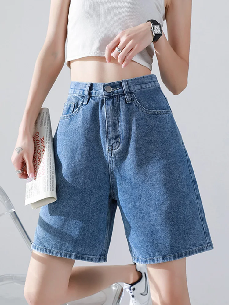 Summer Women Jeans Shorts Casual High Wasit High quality Wide leg Shorts Zipper Solid Color Streetwear Female Short Pants