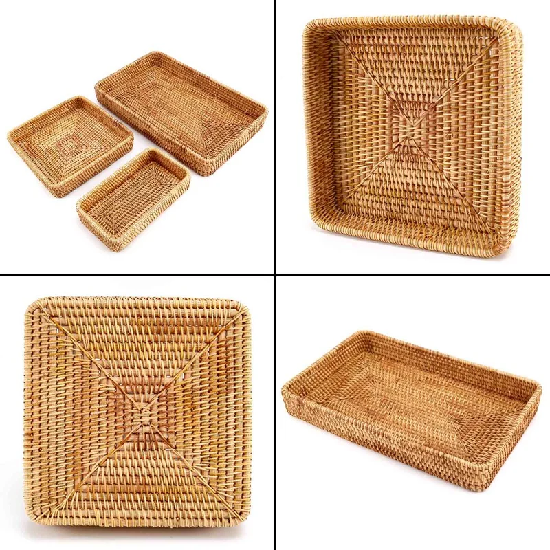 Плетеный сервировочный поднос из ротанга прямоугольный декоративный органайзер