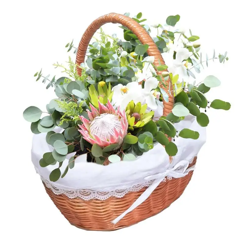 

Rattan Woven Bag Wicker Handwoven Storage For Picnic Portable Garden Harvest And Fruit Basket Imitation Rattan Picnic Basket For