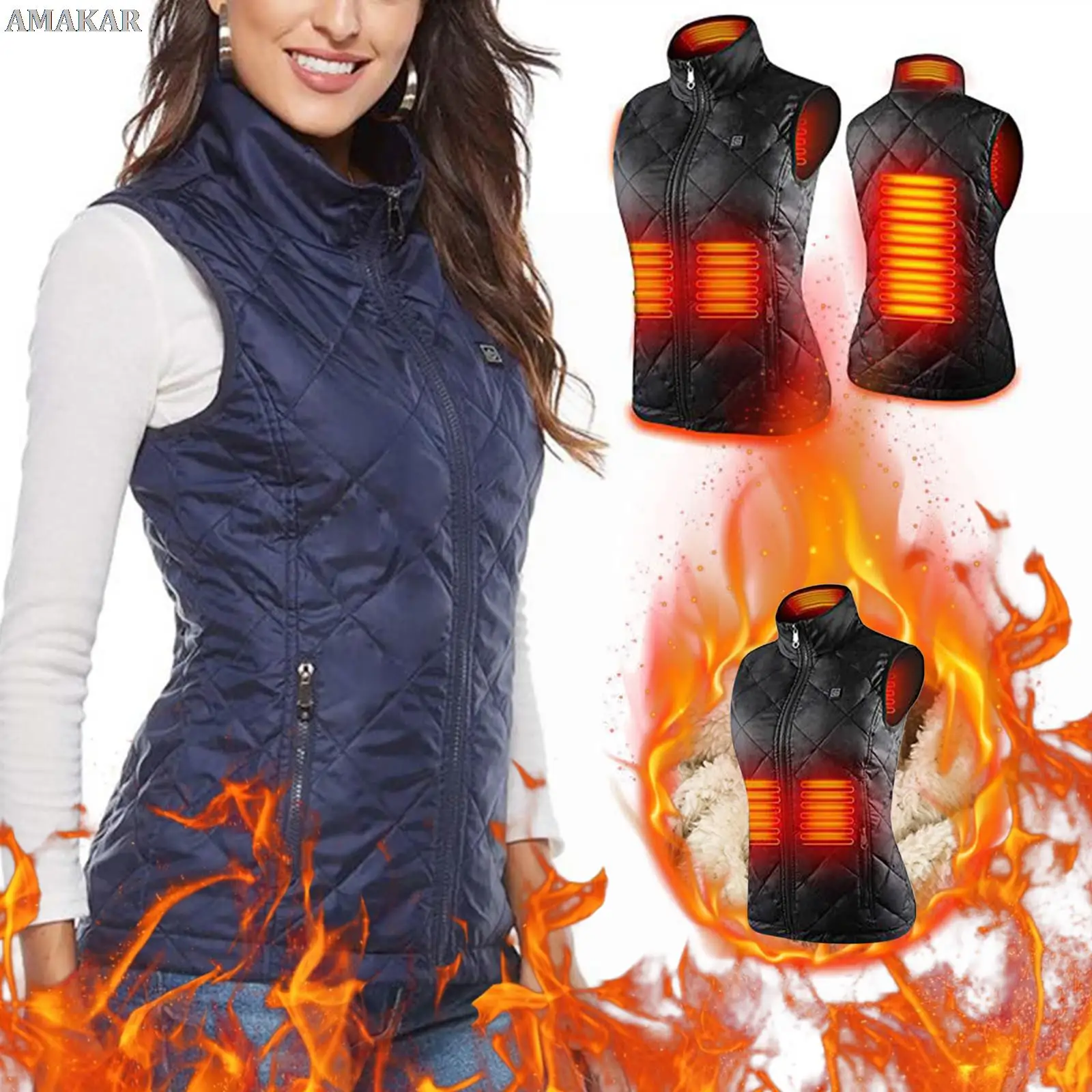 

Smart Heating Cotton Infrared Electric Heating Vest Skating Ski Sport Warm Waistcoat Jackets Women Winter Usb Vest