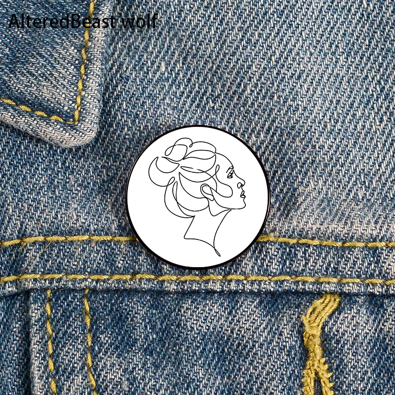 

Woman face one line art Pin Custom Funny Brooches Shirt Lapel Bag Cute Badge Cartoon Cute Jewelry Gift for Lover Girl Friends