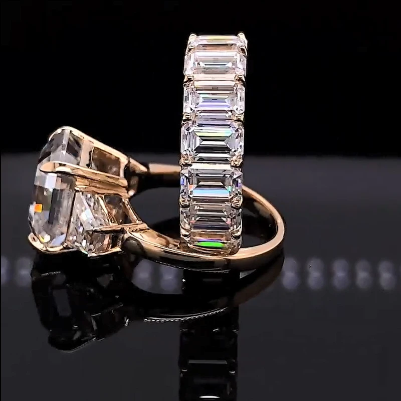 luxury 4Carat Asscher shape set Ring 18K Au750 White Gold DVVS Moissanite Diamonds Wedding Party Engagement Anniversary Rin