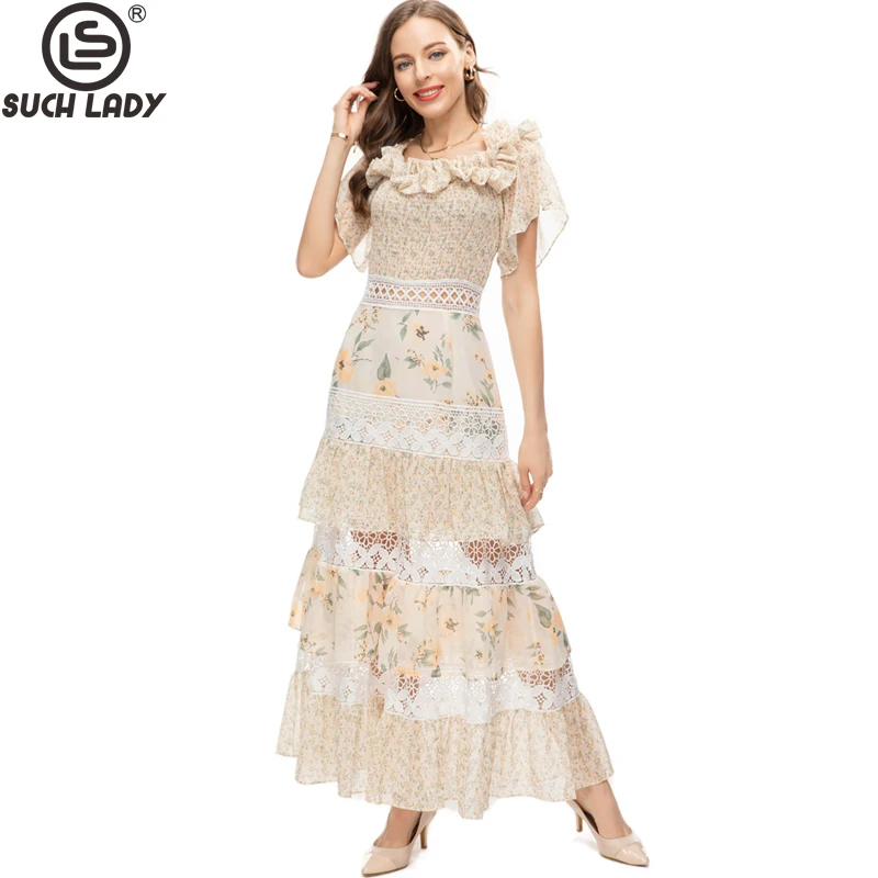 

Женское модельное платье с круглым вырезом, элегантное дизайнерское платье для выпускного вечера с оборками в несколько рядов