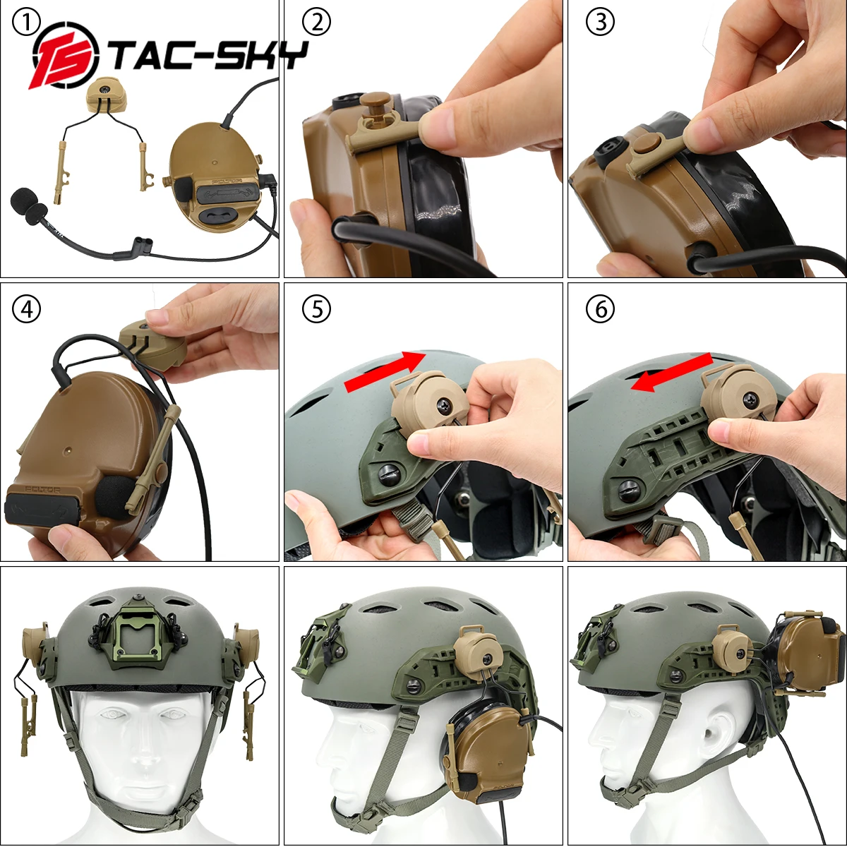 TS TAC-SKY COMTAC II Tactical Headset and ARC OPS-CORE Helmet Rail Adapter Headset Mount and Tactical U94 Ptt for Airsoft