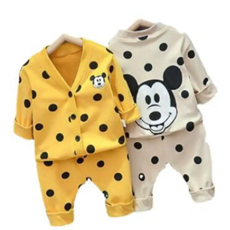 

Спортивный костюм для мальчиков и девочек, кофта и штаны с мультипликационным рисунком Диснея и Микки Мауса, Детская верхняя одежда на весну и осень