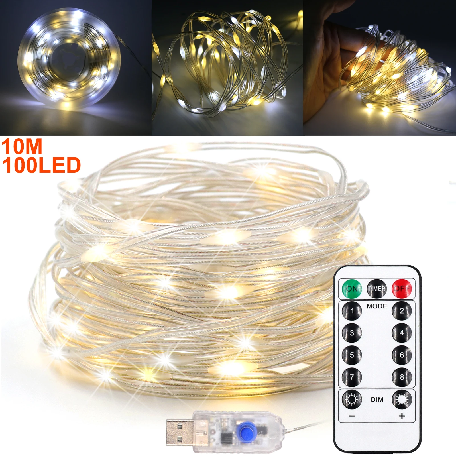 

Remote Control Fairy Lights USB 8 Mode 10M Cool/ Warm White Outdoor Waterproof LED String Light Christmas Decoration Lights