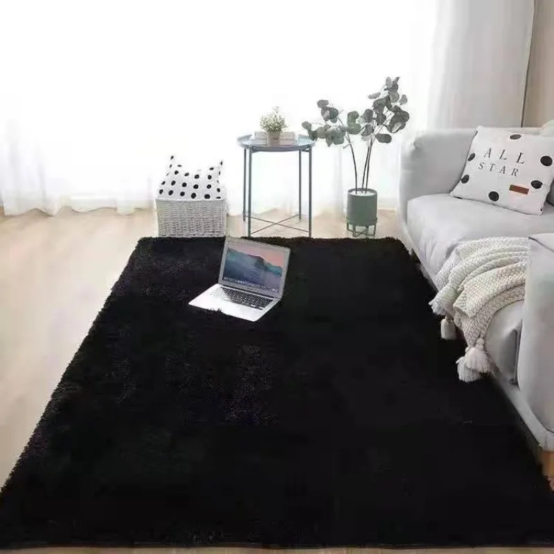 

Soft Fluffy Black Area Rugs Living Room Carpet Rug Modern Plush Decorative Nursery Rugs Solid Accent Floor Rugs