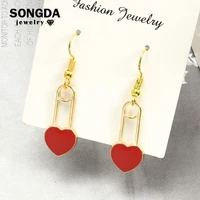 new love peach heart earrings for women enamel fashion simple exquisite dangle drop earrings girls party jewelry gifts wholesale