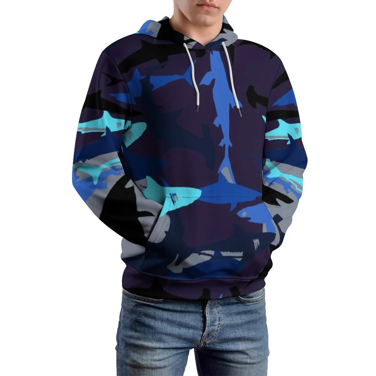 

Abstract Shark Casual Hoodies Long Sleeve Colorful Animal Print Y2k Hoodie Winter Men Loose Oversize Graphic Tops