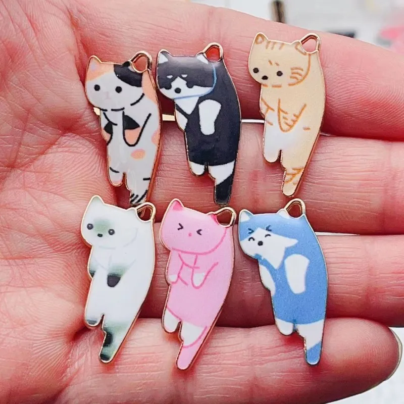 

10pcs13 * 29mm alloy charm Kawaii cat animal multicolor enamel DIY production necklace bracelet Earring pendant jewelry