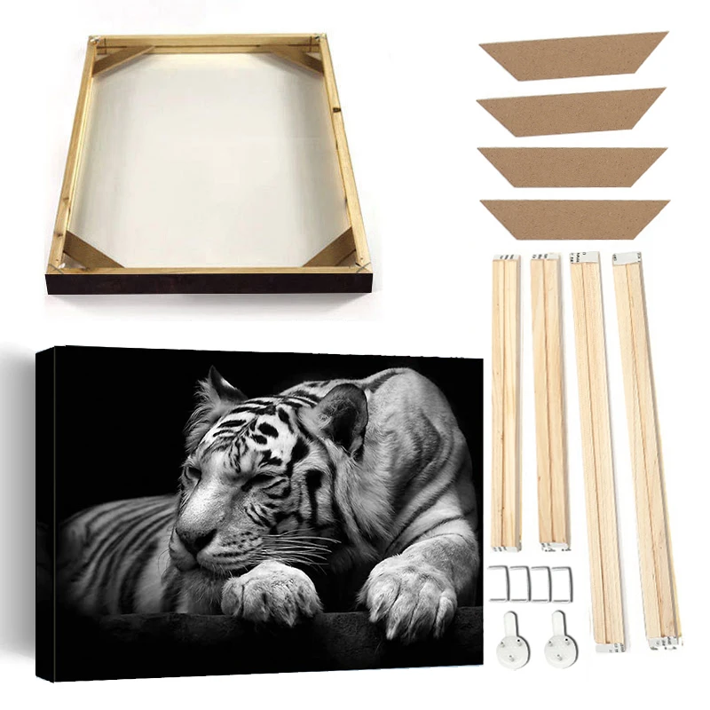 

Nordic Wild Animal Tiger Canvas Painting with Frame Abstract Art Living Room Poster Modern Canvas Print Decor Picture for Office