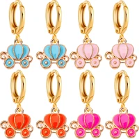 jq 2pairs korean fashion colorful pumpkin car dorp earrings set enamel alloy cute pink women hoop earrings party pendant jewelry