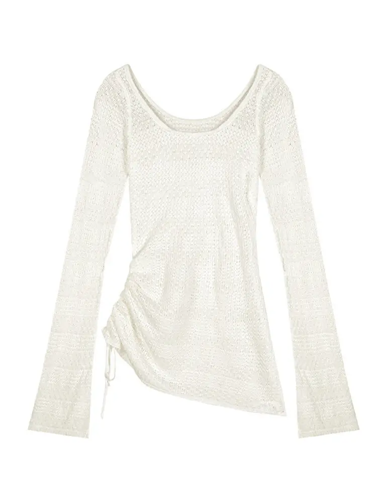 Трикотаж с длинными рукавами и вырезами тонкий новый пляжный накидка на шнурке