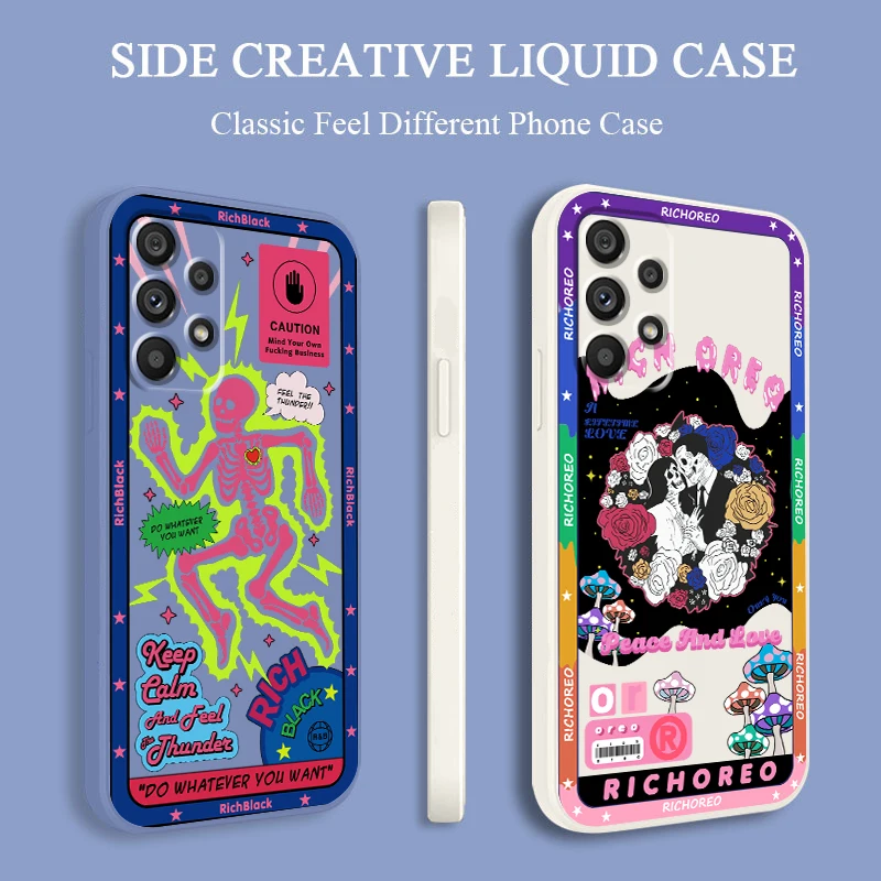 

Phone Case For Samsung A73 A53 A33 A52 A32 A23 A22 A71 A51 A21S A03S A50 A30 5G Luxury Skull Art Cool Poster Liquid Rope Cover