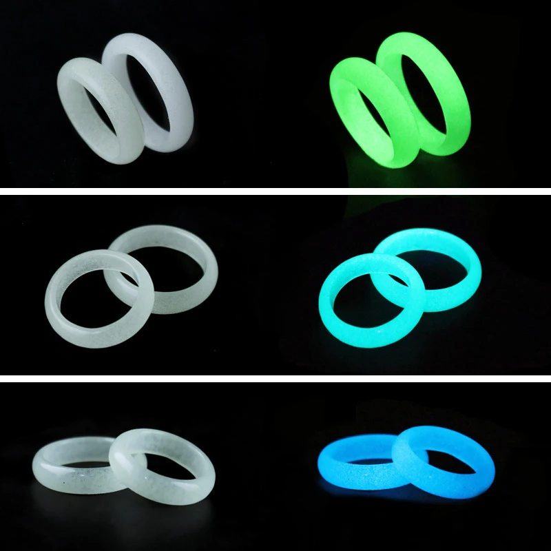 

Fashion Couple Rings Glowing in the Dark Light Luxury Luminous Natural Fluorite Ring For Women Men Halloween Party Jewelry Gift