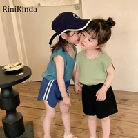 rinikinda 2022 summer tops for girls sleeveless cotton solid baby kids vest fashion korean casual children clothes