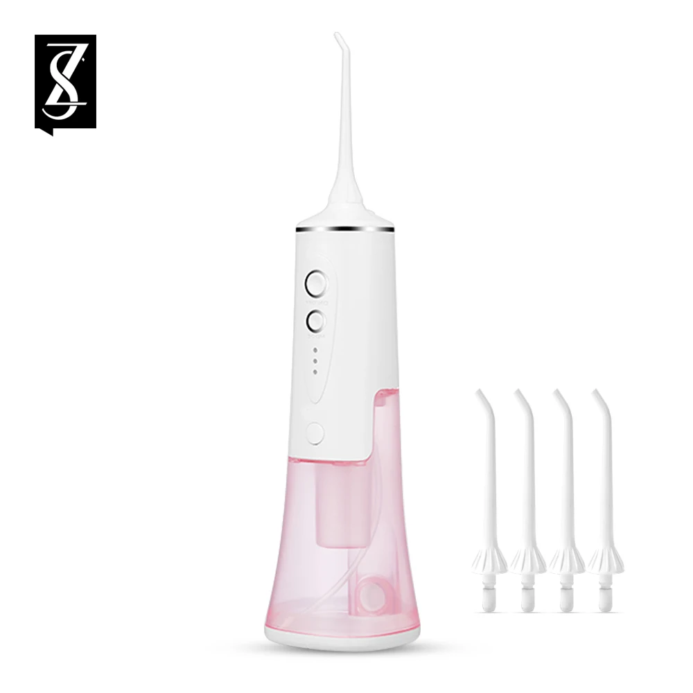 

[ZS] USB Rechargeable Water Flosser Dental Portable 3 Modes 200ml Tank IPX7 Wireless Oral Irrigator Pulse 4 Nozzle Teeth Cleaner
